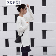 ZXEGI 不對(duì)稱，開衩 短袖 T恤 女 圓領(lǐng)
