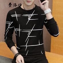 費洛仕（FIOOSU） 長袖 男士T恤 JSSD-07線條長袖黑色 XL，L，M，XXXL，XXL