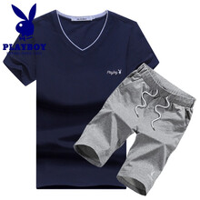 花花公子（PLAYBOY） 短袖 男士T恤 藍衣灰褲 