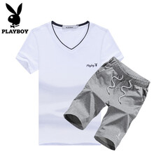花花公子（PLAYBOY） 短袖 男士T恤 1828白灰 