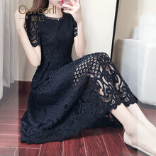 歐已（OUVEO'RLL） 純色 鏤空，蕾絲 連衣裙