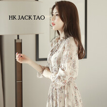 hk jack tao 碎花 荷葉邊，抽褶，拼接，紐扣，褶皺，印花，蝴蝶結(jié) 連衣裙
