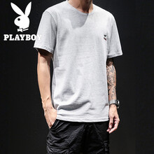 花花公子（PLAYBOY） 短袖 男士T恤 淺灰色T160 