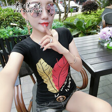 霏悅恃（FEIYUESHI） 亮片，鑲鉆，印花，燙畫(huà) 短袖 T恤 女 圓領(lǐng)
