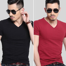 丹譜瑞斯 短袖 男士T恤 v領(lǐng) 黑色+酒紅色 