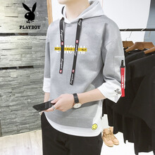 花花公子（PLAYBOY ESTABLISHED 1953） 五分袖 男士T恤 麻灰色 