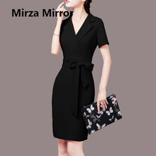 蜜莎蜜拉（Mirza Mirror） 純色 口袋，拼接，飄帶 連衣裙