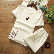 花花公子（PLAYBOY） 長(cháng)袖 男士T恤 白色短袖+五分褲 