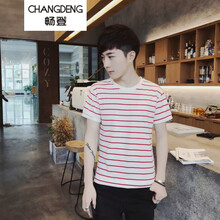 暢登（CHANGDENG） 短袖 男士T恤 條紋紅色 