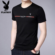 花花公子（PLAYBOY） 短袖 男士T恤 黑色圓領(lǐng) 