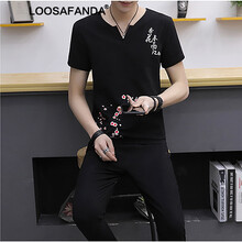 LOOSAFANDA 短袖 男士T恤 梅花黑色 
