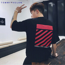 湯米威龍（TOMMY VELON） 五分袖 男士T恤 黑色 