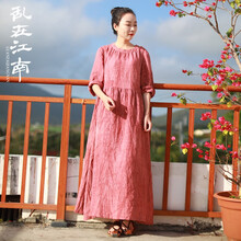 亂在江南 純色 口袋，腰帶，做舊 連衣裙