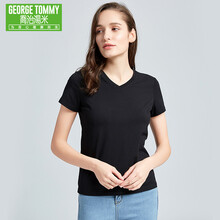 喬治湯米（GEORGE TOMMY） 立體裝飾 短袖 T恤 女 V領(lǐng)