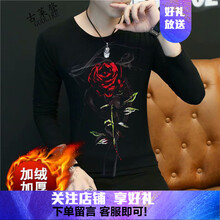 古萊登（GODLIKE） 長袖 男士T恤 玫瑰花長袖T恤加絨黑 XL，L，XXXL，M，XXL