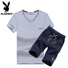 花花公子（PLAYBOY） 短袖 男士T恤 灰藍 