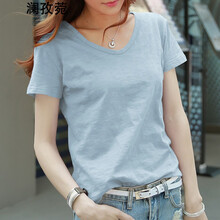 瀾孜菀 褶皺 短袖 T恤 女 V領