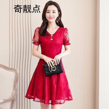 奇靚點(diǎn) 純色 蕾絲 連衣裙