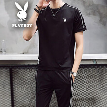 花花公子（PLAYBOY） 短袖 男士T恤 黑色RKQS812 