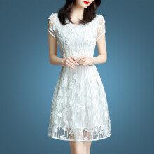 芮妮兰（Rui Ni Lan） 纯色 绣花，拉链，镂空，纱网 连衣裙