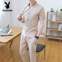 花花公子（PLAYBOY） 短袖 男士T恤 米黃色210-TZ019 
