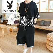 花花公子（PLAYBOY） 短袖 男士T恤 A005黑色 