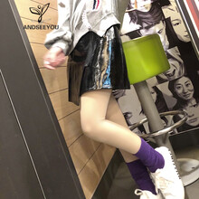 亮皮半身裙