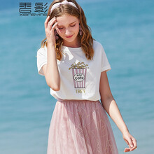 香影（xiangying） 卷袖 短袖 T恤 女 圓領(lǐng)