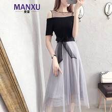 曼蓄（MANXU） 純色 拼接，蕾絲 連衣裙