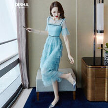 迪莎衣品（DISHAYIPIN） 純色 蕾絲 連衣裙