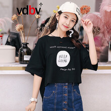 vdbv 破洞，不對(duì)稱，印花 短袖 T恤 女 圓領(lǐng)