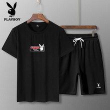 花花公子（PLAYBOY） 短袖 男士T恤 黑色上衣+黑色短褲1919 