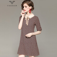 薇絲卡（VISSKAER） 圓點(diǎn) 拼接，波點(diǎn)，蝴蝶結 連衣裙