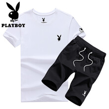 花花公子（PLAYBOY） 短袖 男士T恤 白t黑褲 