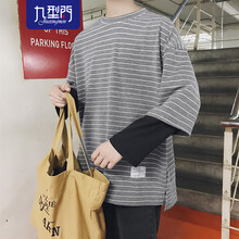 九型門（JIU XING MEN） 長袖 男士T恤 深灰色 