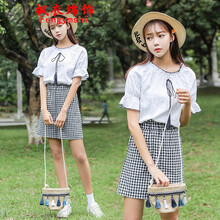 楓衣綿飾 格子，褶皺 短袖 T恤 女 圓領(lǐng)