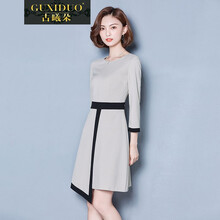古曦朵 純色 不對(duì)稱(chēng)，拼接，拉鏈 連衣裙