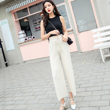 未知 高腰 闊腿褲 女 九分褲 休閑褲