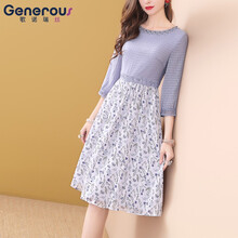 歌諾瑞絲（GENUORUISI） 碎花 釘珠，拼接，立體剪裁，蕾絲 連衣裙