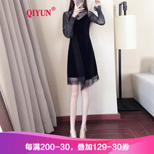 啟·韻（QIYUN） 純色 不規(guī)則，蕾絲，紗網(wǎng) 連衣裙