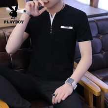 花花公子（PLAYBOY） 短袖 男士T恤 黑色A334 