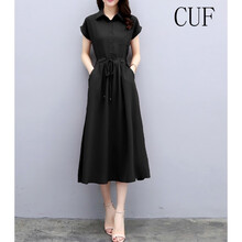 CUF 純色 口袋，抽褶，紐扣，綁帶，褶皺，多口袋 連衣裙