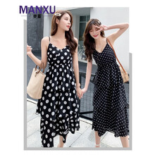 曼蓄（MANXU） 圓點(diǎn) 拼接 連衣裙