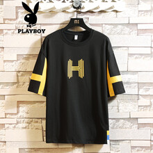 花花公子（PLAYBOY） 五分袖 男士T恤 黑 