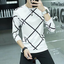快樂(lè )嘉人 長(cháng)袖 男士T恤 白色菱格衛衣 XL，4XL，L，M