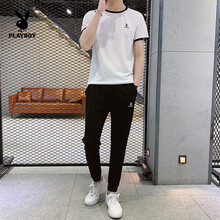 花花公子（PLAYBOY ESTABLISHED 1953） 短袖 男士T恤 白+黑 