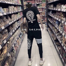 其他品牌 短袖 男士T恤 克羅心四桿褲黑+十字架黑【兩件】 