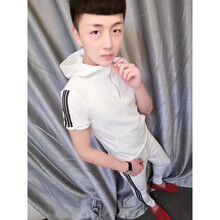 其他品牌 短袖 男士T恤 三桿連帽白短袖+三桿褲白彈力 S，XL，L，XXL，M
