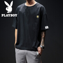 花花公子（PLAYBOY） 短袖 男士T恤 黑色T124 