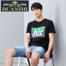 端致（DUANZHI） 長(zhǎng)袖 男士T恤 黑色花紋V9 